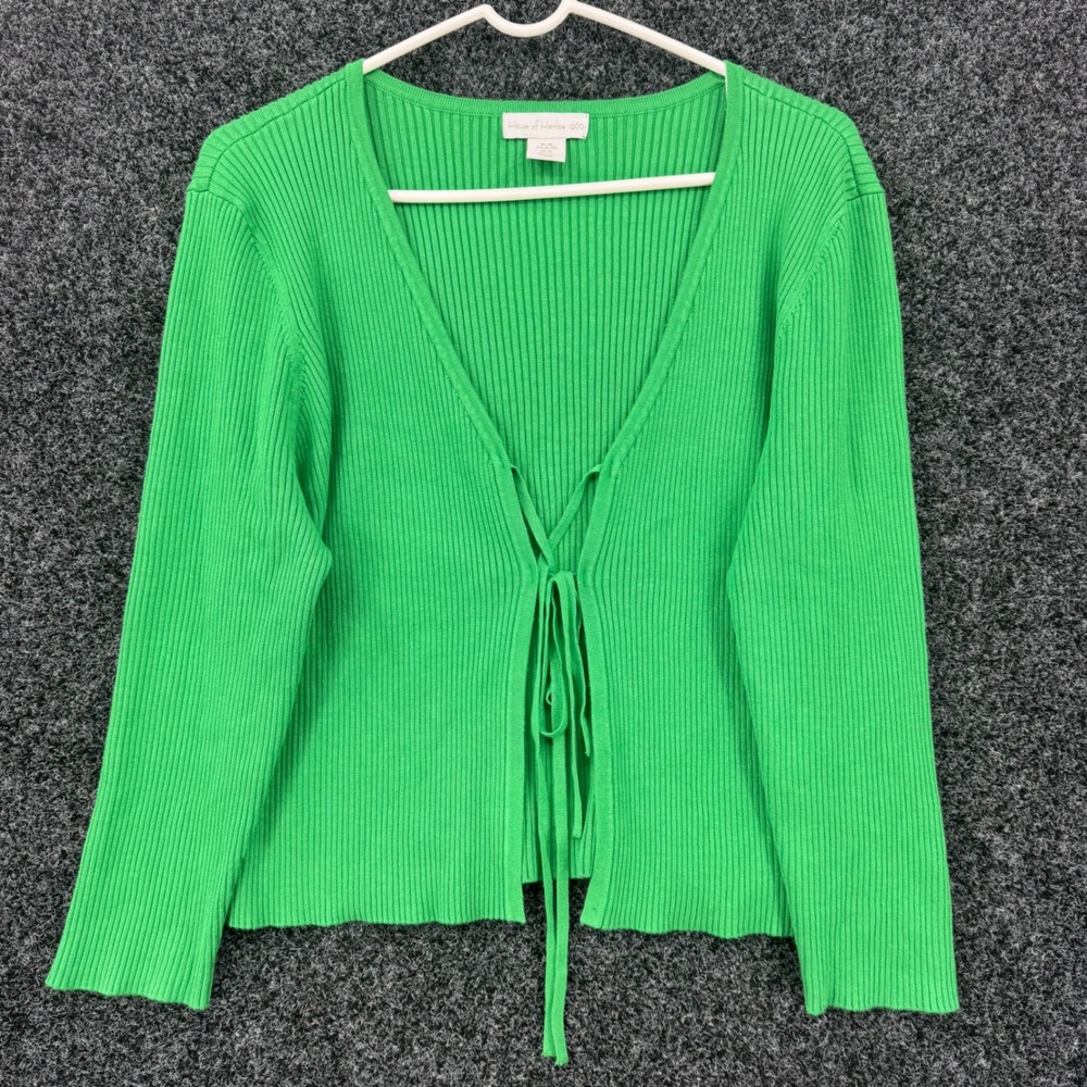 House of Harlow 1960 Green Ribbed Tie Front Cardigan Sweater XL Womens